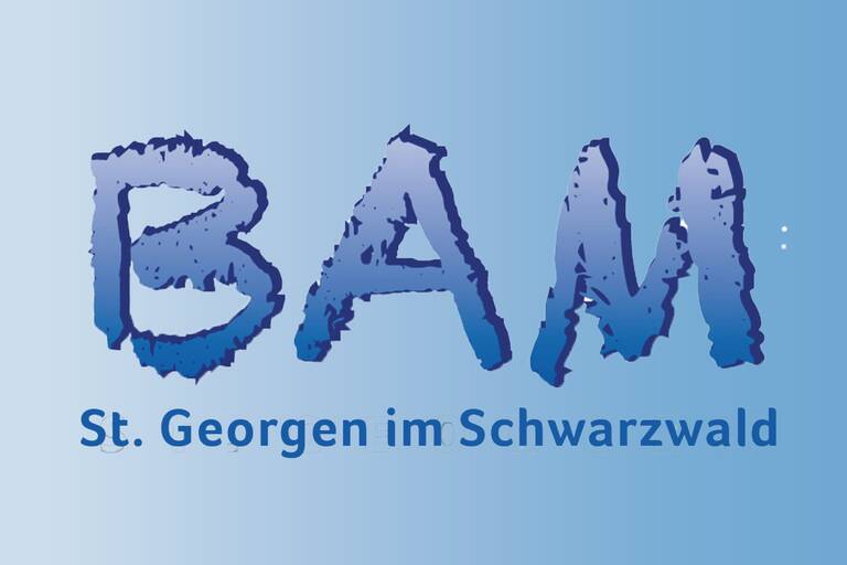 Blauer Hintergrund mit duneklblauen Schriftzug BAM 