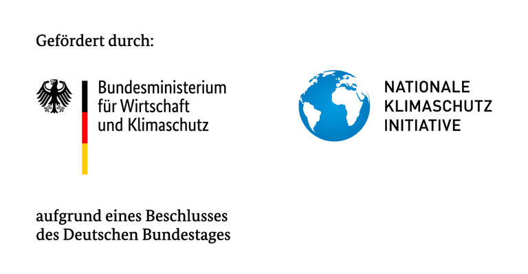 Logo des Bundesministerium für Wirtschaft und Klimaschutz und der Nationalen Klimaschutz Initiative mit einem blauen Planeten und dem Bundesadler und den Deutschlandfarben